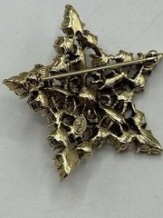Vtg Signed GRAZIANO Gold-tone Pink & Topaz Color Rhinestone Star Brooch