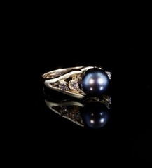 Vintage 14k Gold Tahitian Pearl & I Si Diamond Dress Ring Size M1/2 Val $5270