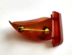 Vintage 1960s Soviet USSR Baltic Russian Cognac Amber Sail Boat Pin Signed 1.25″