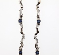 14K White Gold Natural Sapphire & Diamond Necklace 17.5″