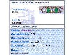 0.30Ct Emerald and 0.60Ct Diamond 14k Yellow Gold Five Stone Ring Circa 1925