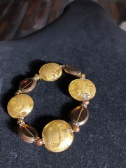 Vintage Murano Style Glass Gold and Brown Stretchable Bracelet