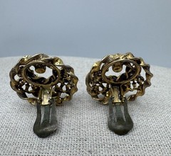Vintage Austria Gold Tone Glass Rhinestone Clip On Earrings NICE!