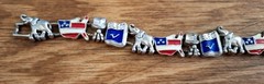 Vtg Republican Party Silver Charm Bracelet Patriotic Enamel Flag, Elephant 6.75″