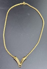 Vtg Monet Necklace V Shape Chevron Pendant Round Cobra Link Chain Gold Tone