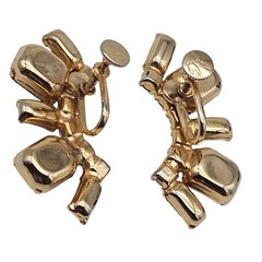 Vintage Dafri Colorful Rhinestone Crystal Clip On Earrings Screw Back Gold Tone