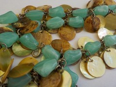 Double Strand Shell Disc Plastic Nuggets Necklace 15″ Long Drop Dangle