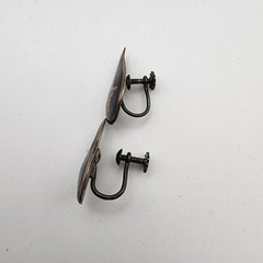 Vtg Siam Sterling Silver Niello Teardrop Screwback Earrings Thai Mekhala Goddess