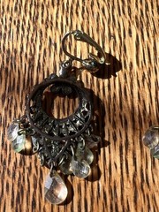 Lia Sophia Vintage Antique Gold Tone Chandelier Clip-On Earrings with Green Crys