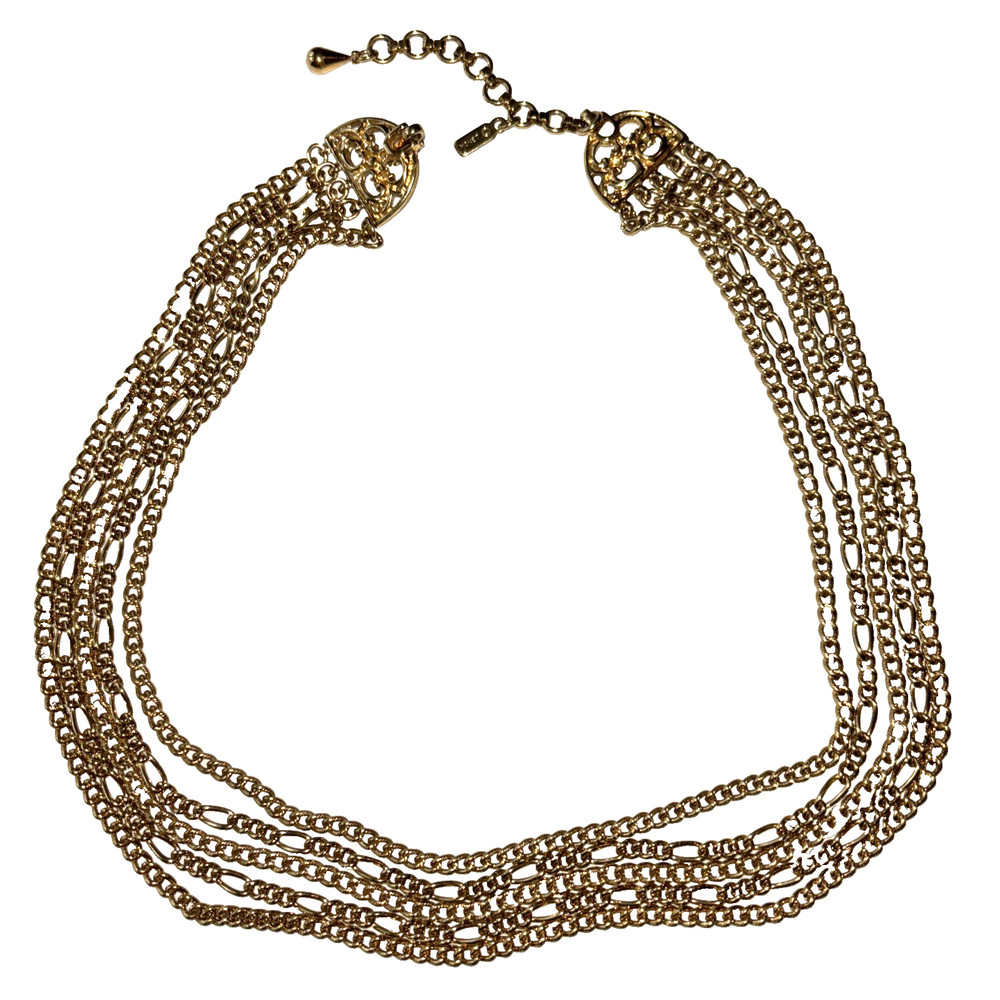 VINTAGE MONET GOLD TONE 5 STRAND NECKLACE 16″ to 18″ Adjustable Chains