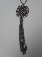 Vintage Pendant Necklace Antique Silver Tone Statement Metal Tassel 28 in