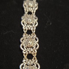 Vintage Ornate Silver Link Bracelet, Asymmetrical Art Fashion Jewelry