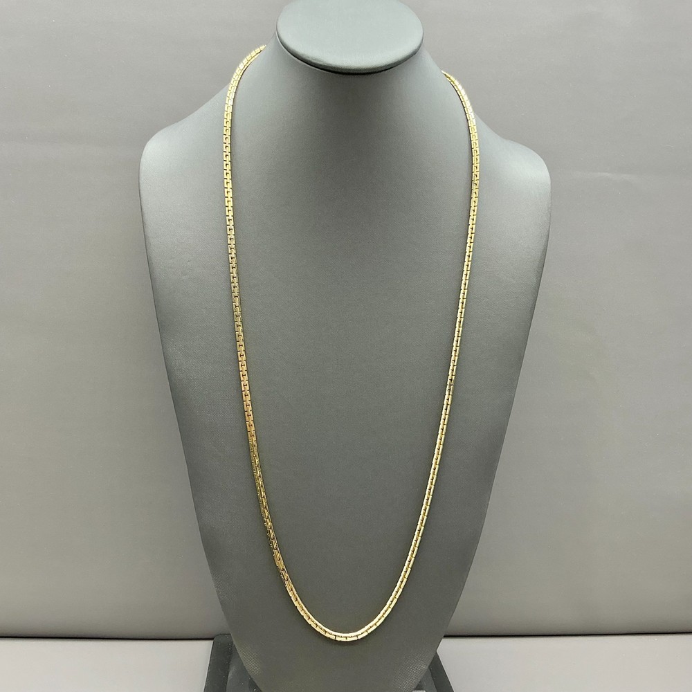 Vintage Les Bernard Necklace Gold Tone Box Chain Minimalist Layering 26″ Signed