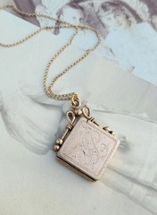 Antique W&H Co 10k Gold Shell “GCL” Monogram Etched Floral House Locket Necklace