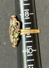 Vintage Gold Tone Adjustable Rhinestone Ring Hollycraft Pastel Rhinestones
