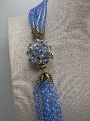 Vintage Faceted Crystal Light Blue 6 Strand Beaded Necklace & Earrings STUNNING