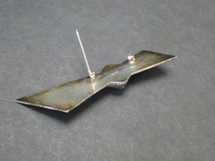 Vtg MCM Studio Modernist Sterling Copper Textured Quartz? Bow Brooch Pin Silver