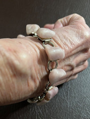 Vintage Bracelet Pink Stones Silver Tone Links 7 Inches Fold Over Clasp Chunky