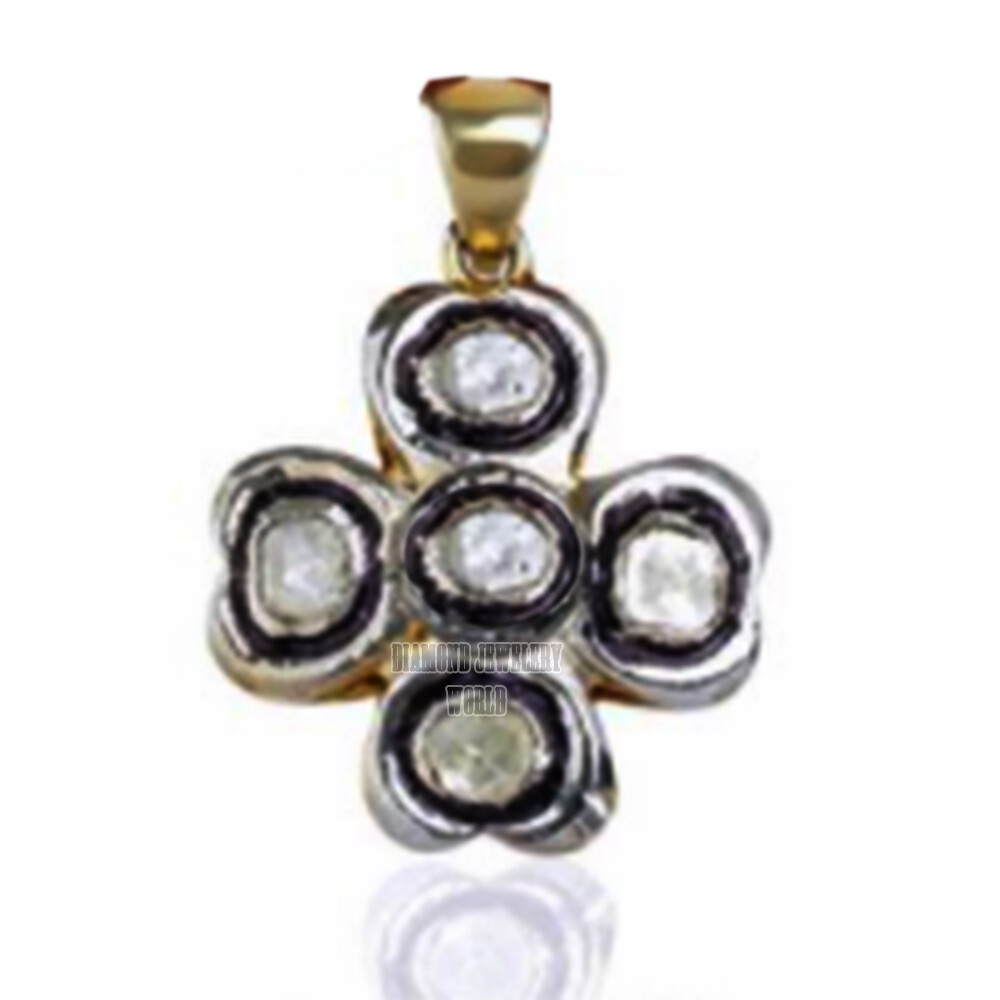 Vintage 0.60ct Genuine Old Mine Antique Cut Diamond Silver Cross Pendant Jewelry