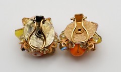 Vendome Art Glass 3-Strand Necklace Earrings Orange AB Crystal 17 Inches.