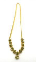 Vintage Green Peridot Jewelry Set – 18K Gold Plated Floral Necklace & Earrings