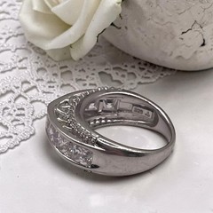 Stunning 925 Sterling Silver CZ Cluster Cocktail Statement Band Ring, size 7.5