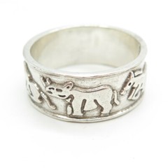 925 Sterling Silver Vintage Mexico Lion Horse Giraffe Rhinoceros Ring Size 11.75