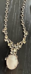 ELEGANT, UNIQUE GSJ Sterling Silver Mother Of Pearl, Marcasite Necklace 63GR
