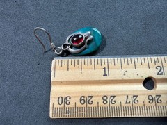 7.66g Vintage Sterling Silver 925 Earrings Red Oval Accent Green Drop Dangle M