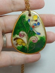 Vintage Cloisonné Enamel Floral Pendant Necklace 24″