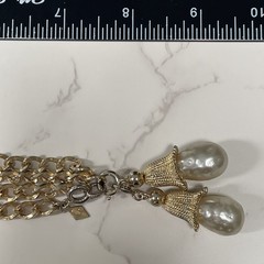 Vintage Sarah Coventry Fashion Parade Gold Tone Chain Faux Pearl Tassel Necklace