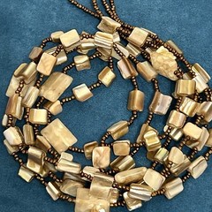 Artisan Natural Long Mother of Pearl Shell Beaded Double Strand Necklace 34″