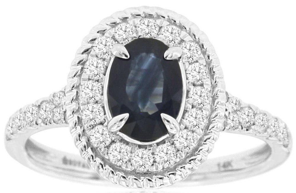 LARGE 1.52CT DIAMOND & AAA SAPPHIRE 14K WHITE GOLD OVAL FILIGREE ENGAGEMENT RING