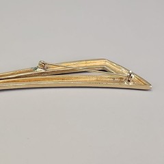 Vintage Modernist Brooch Mid Century Orange Enamel Gold Tone Long 4.25″