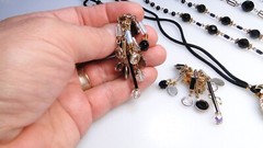 Glamorous Vintage Black Crystal Glass Bead Necklaces Earrings 6pc Necklace Lot