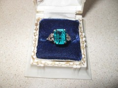 Vintage Sarah Coventry Ring Sterling Silver Teal Turquoise Blue Stone Adjustable