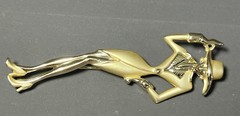 Vintage AJC Fashion Lady in Suit and Hat Brooch Gold Tone Pin 2 7/8 inch