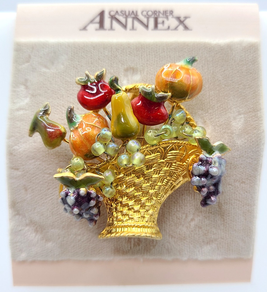 Casual Corner Annex Enamel Fruit Basket Brooch Pin