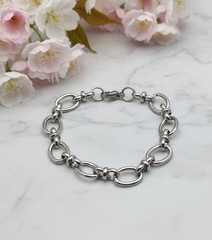 Vintage Silver Tone Oval Link Chain Bracelet 7in Chunky Minimalist Classic