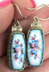 Vtg Russian Rostov Finift Porcelain Enamel Drop Dangle Earrings Double Sided