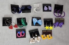 Ultimate 80s Earrings Lot 13 Pairs Colorful Vtg Hearts Hoops Neon Retro Party