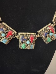 Vintage Selro Selini Art Glass Cabachon Necklace & Earrings Set Beautiful EUC