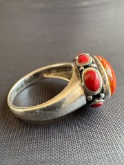 925 Sterling Silver Coral and Jasper Ring Handcrafted Ring Size 6.75 US
