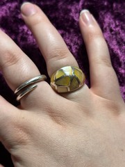 925 Sterling Silver Vintage Ring Yellow Mother Of Pearl Mosaic Inlay Dome