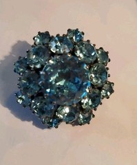 Vintage Crystal Rhinestone Brooch Made in Austria Stamped Pin Blue 1.25″