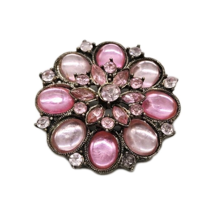 Flower Brooch Pendant Pink Multi Color Pink Jelly Belly Silver Tone 1.75 in
