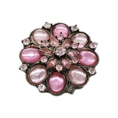 Flower Brooch Pendant Pink Multi Color Pink Jelly Belly Silver Tone 1.75 in