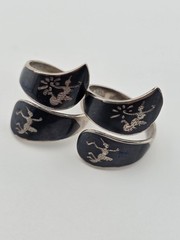 Rare Antique 1940s Siam Sterling Silver Niello Jewelry His And Hers Complete Set