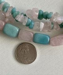 Amazonite & Rose Quartz Gemstone Sterling Silver 925 Multi Strand Necklace 137g