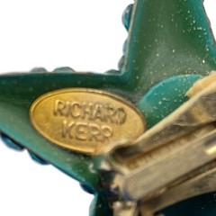 Vintage Richard Kerr Aqua Blue Starfish Clip Earrings Rhinestone 80s Statement
